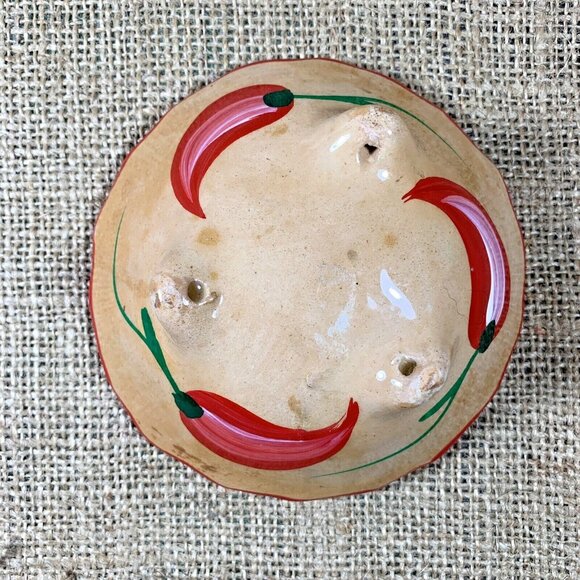 Talavera Hand Painted Bowls Peppers Mexico Folk Pottery Footed Dip Bowls - Picture 8 of 8